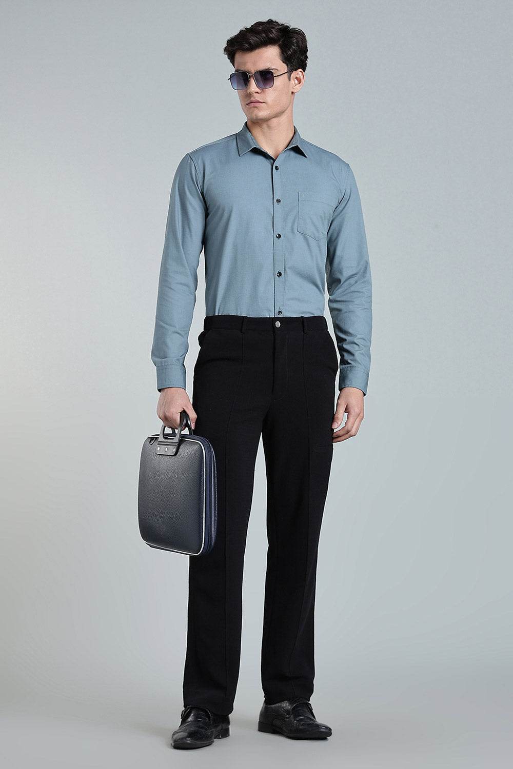 Enhance Men’s Solid Cotton Casual Shirt – Full Sleeves, Patch Pocket & Button Placket - Dark Grey - SA12 - Naidu Hall Family Store