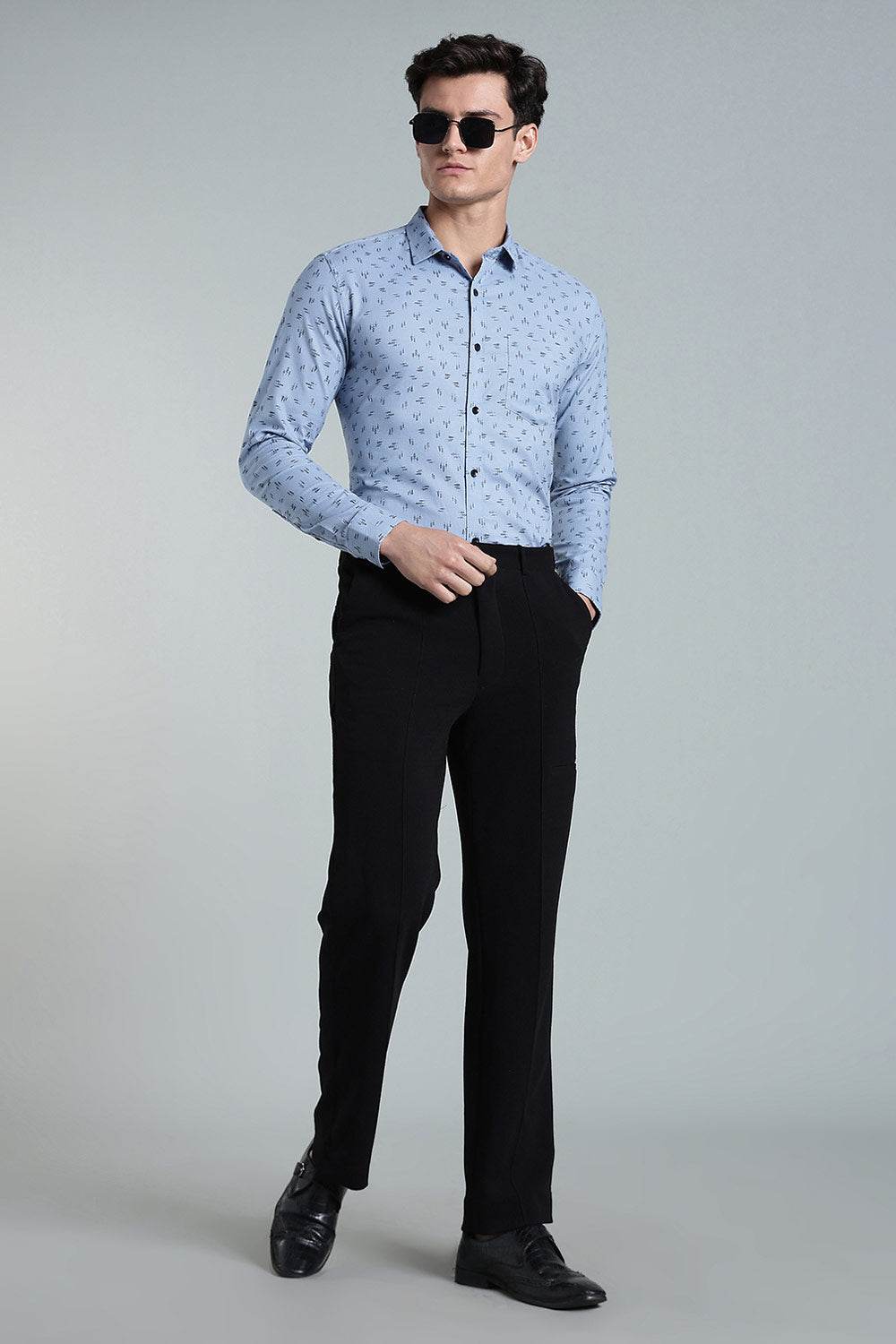 Enhance Men’s Printed Cotton Casual Shirt – Full Sleeves with Button Cuffs & Patch Pocket - Blue - SA10 - Naidu Hall Family Store