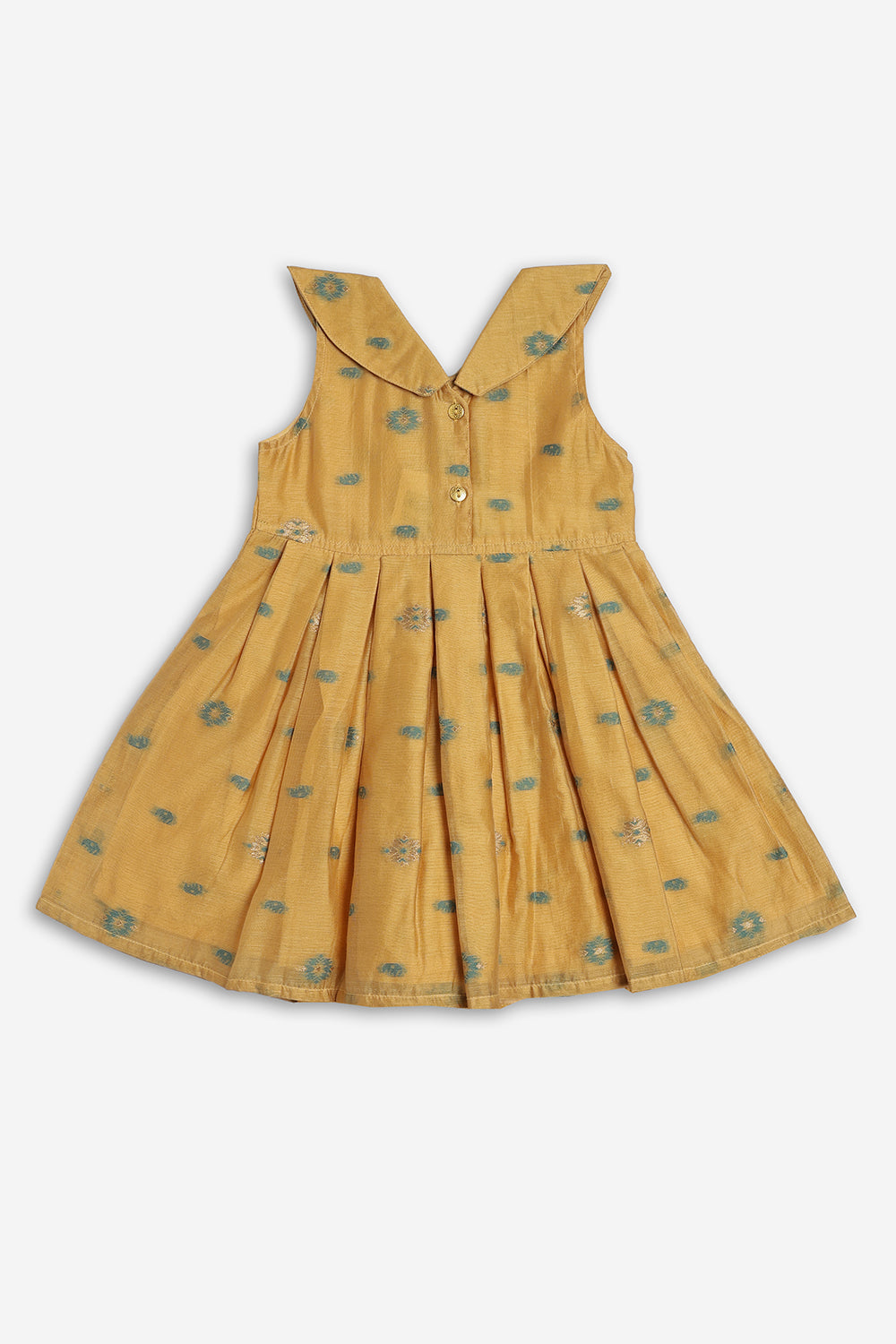 Chittythali Girls Chanderi Ethnic Frock | Peter Pan Collar Dress for Girls | Front Open Party Wear Frock | Traditional Kids Dress for Festive, Wedding & Occasion Wear - FR26