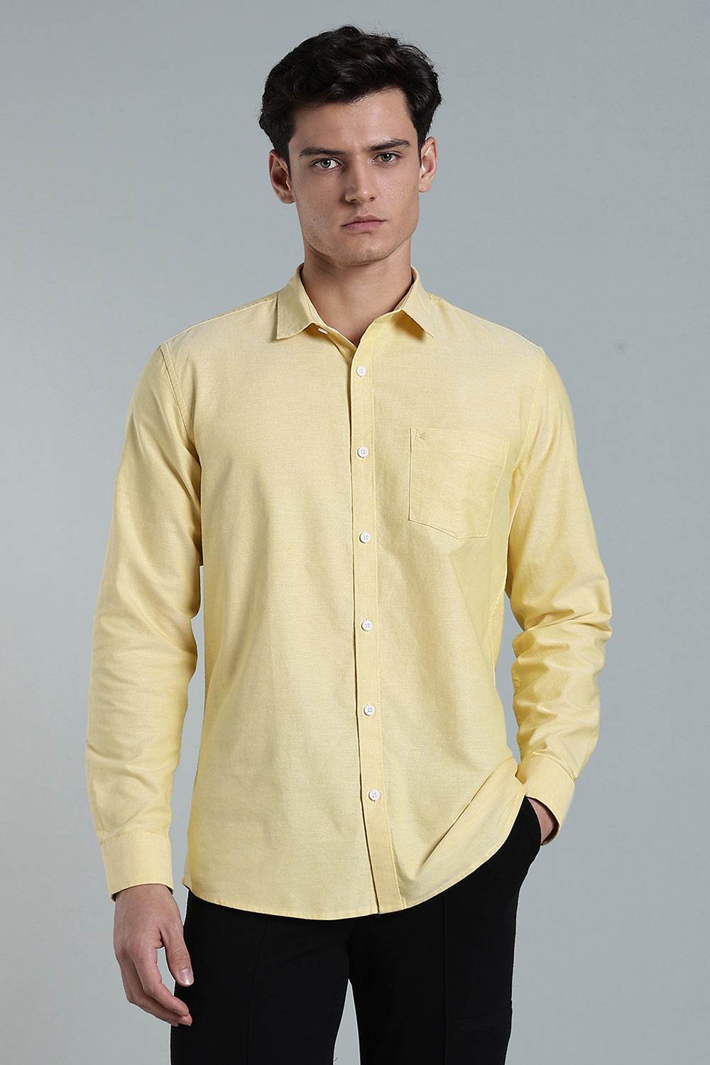 Enhance Men’s Solid Cotton Casual Shirt – Full Sleeves, Patch Pocket & Button Placket - Yellow - SA16 - Naidu Hall Family Store