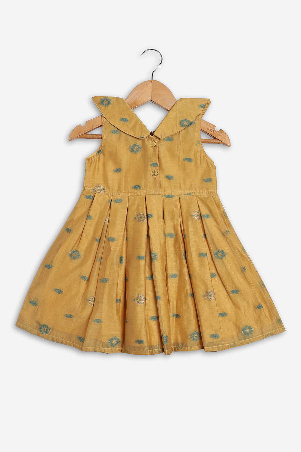 Chittythali Girls Chanderi Ethnic Frock | Peter Pan Collar Dress for Girls | Front Open Party Wear Frock | Traditional Kids Dress for Festive, Wedding & Occasion Wear - FR26