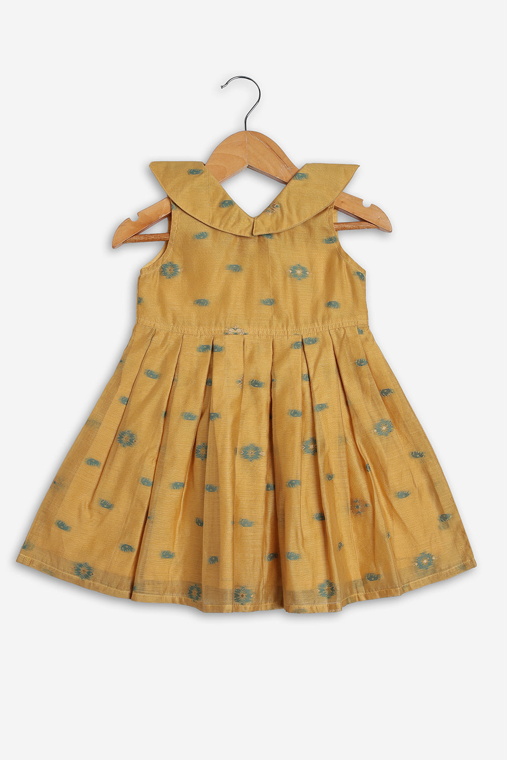 Chittythali Girls Chanderi Ethnic Frock | Peter Pan Collar Dress for Girls | Front Open Party Wear Frock | Traditional Kids Dress for Festive, Wedding & Occasion Wear - FR26