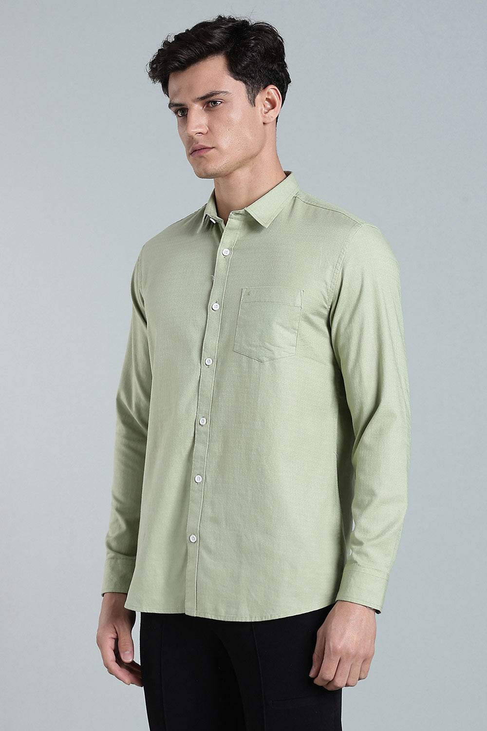 Enhance Men’s Solid Cotton Casual Shirt – Full Sleeves, Patch Pocket & Button Placket - Green - SA15 - Naidu Hall Family Store