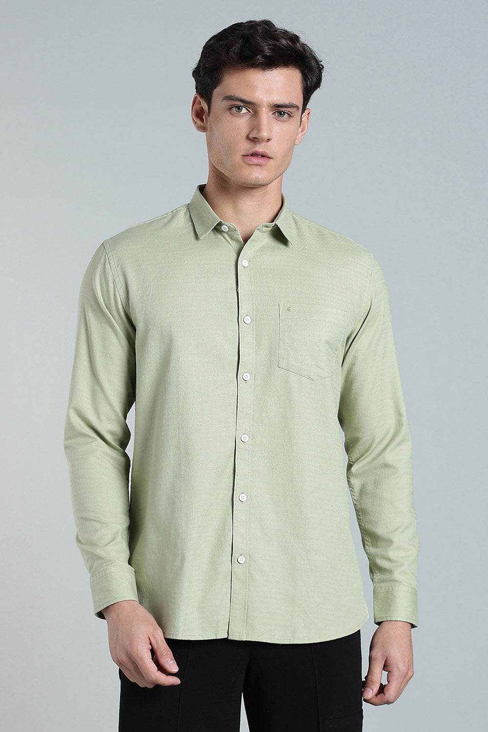 Enhance Men’s Solid Cotton Casual Shirt – Full Sleeves, Patch Pocket & Button Placket - Green - SA15 - Naidu Hall Family Store