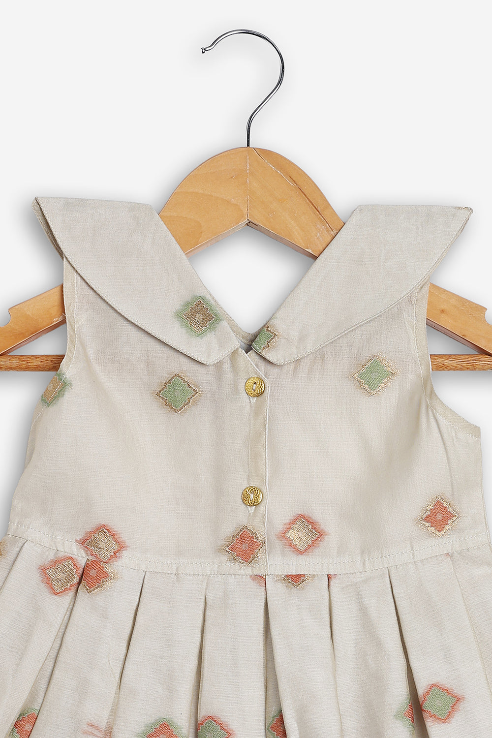 Chittythali Girls Chanderi Ethnic Frock | Peter Pan Collar Dress for Girls | Front Open Party Wear Frock | Traditional Kids Dress for Festive, Wedding & Occasion Wear - FR26