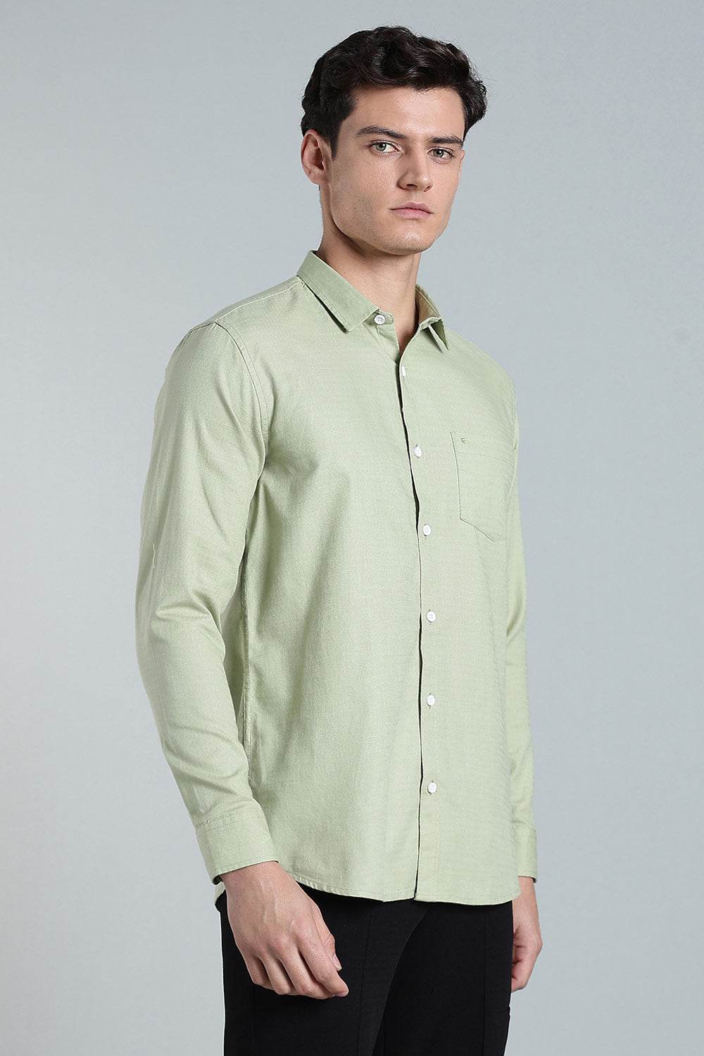 Enhance Men’s Solid Cotton Casual Shirt – Full Sleeves, Patch Pocket & Button Placket - Green - SA15 - Naidu Hall Family Store