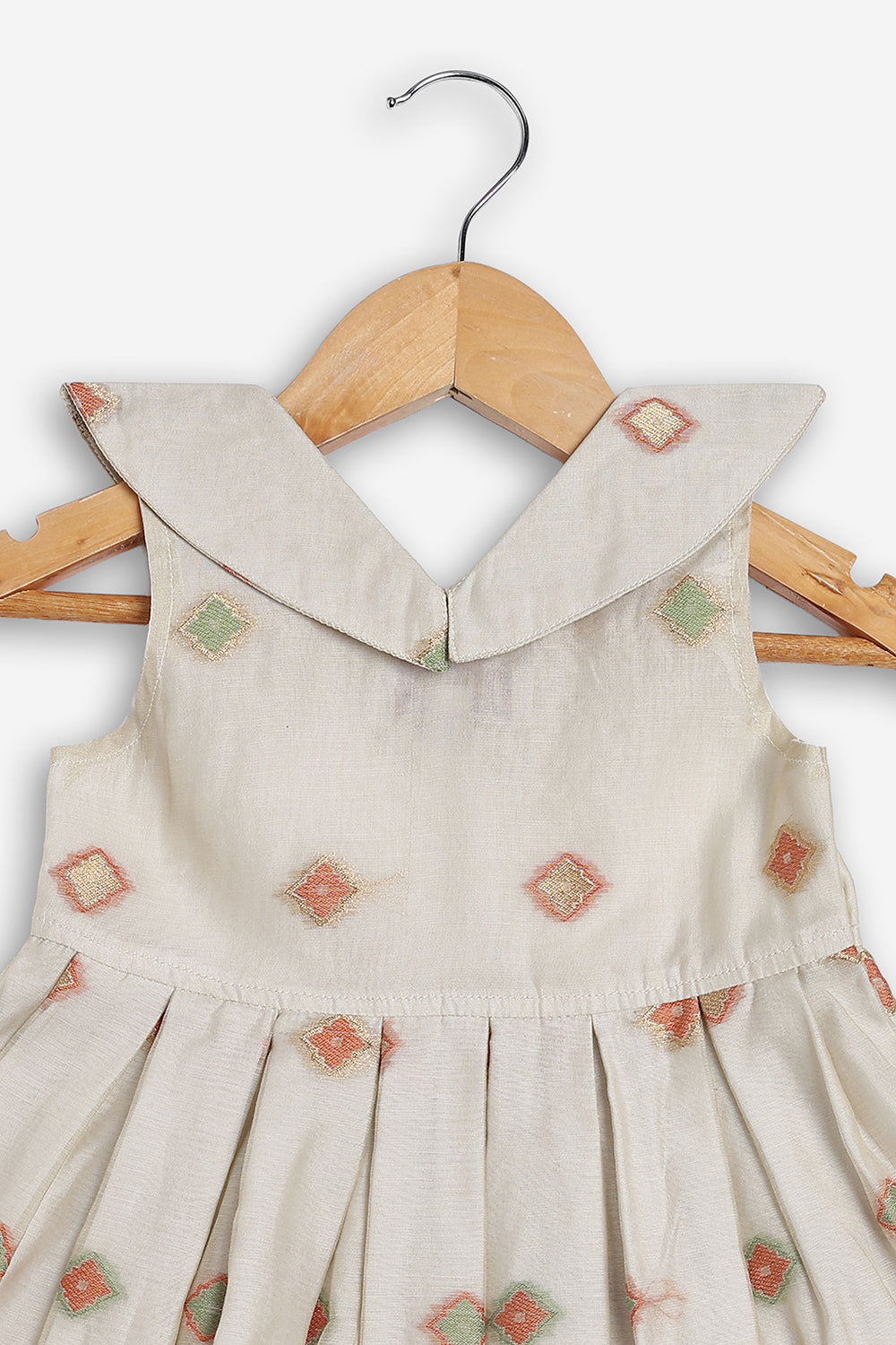 Chittythali Girls Chanderi Ethnic Frock | Peter Pan Collar Dress for Girls | Front Open Party Wear Frock | Traditional Kids Dress for Festive, Wedding & Occasion Wear - FR26