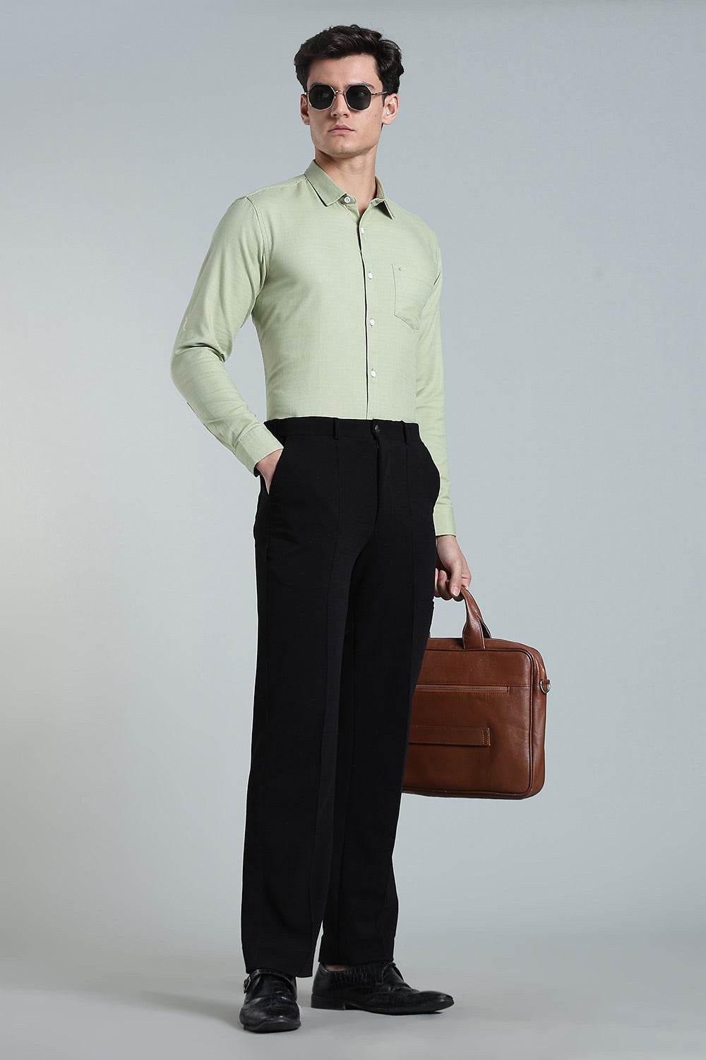 Enhance Men’s Solid Cotton Casual Shirt – Full Sleeves, Patch Pocket & Button Placket - Green - SA15 - Naidu Hall Family Store