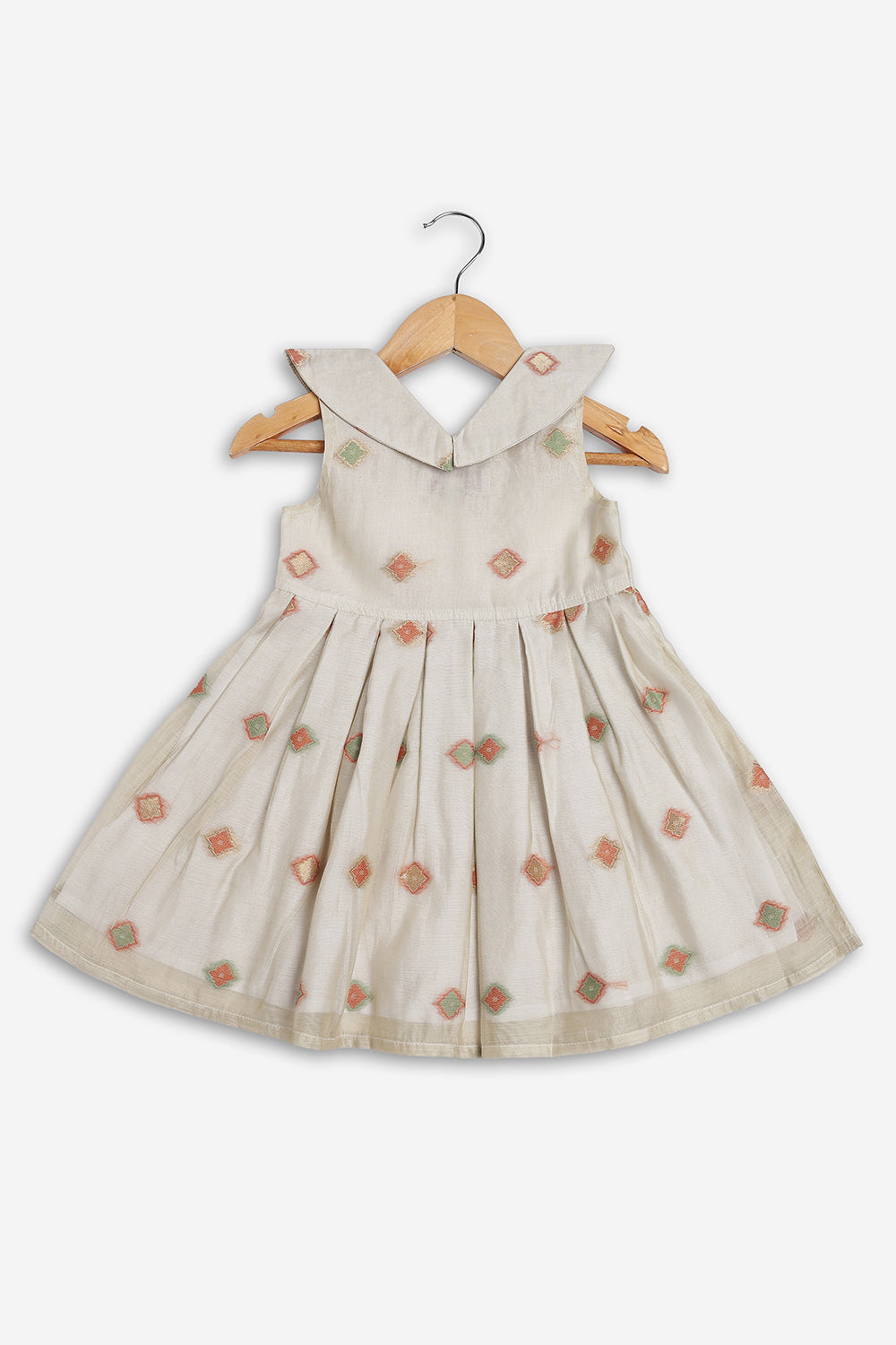 Chittythali Girls Chanderi Ethnic Frock | Peter Pan Collar Dress for Girls | Front Open Party Wear Frock | Traditional Kids Dress for Festive, Wedding & Occasion Wear - FR26