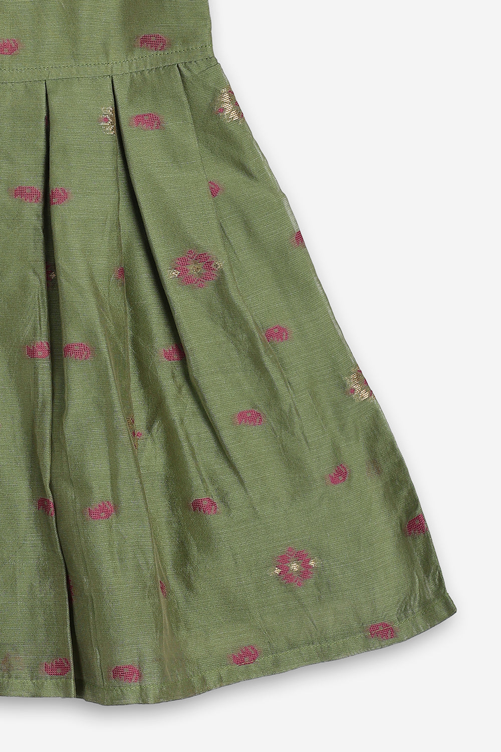Chittythali Girls Chanderi Ethnic Frock | Peter Pan Collar Dress for Girls | Front Open Party Wear Frock | Traditional Kids Dress for Festive, Wedding & Occasion Wear - FR26