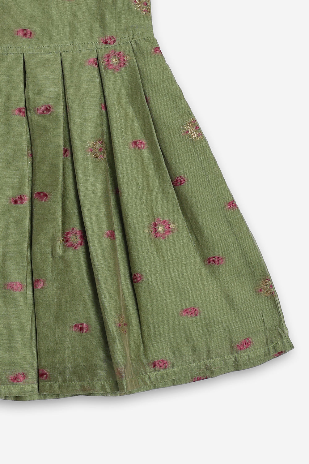 Chittythali Girls Chanderi Ethnic Frock | Peter Pan Collar Dress for Girls | Front Open Party Wear Frock | Traditional Kids Dress for Festive, Wedding & Occasion Wear - FR26