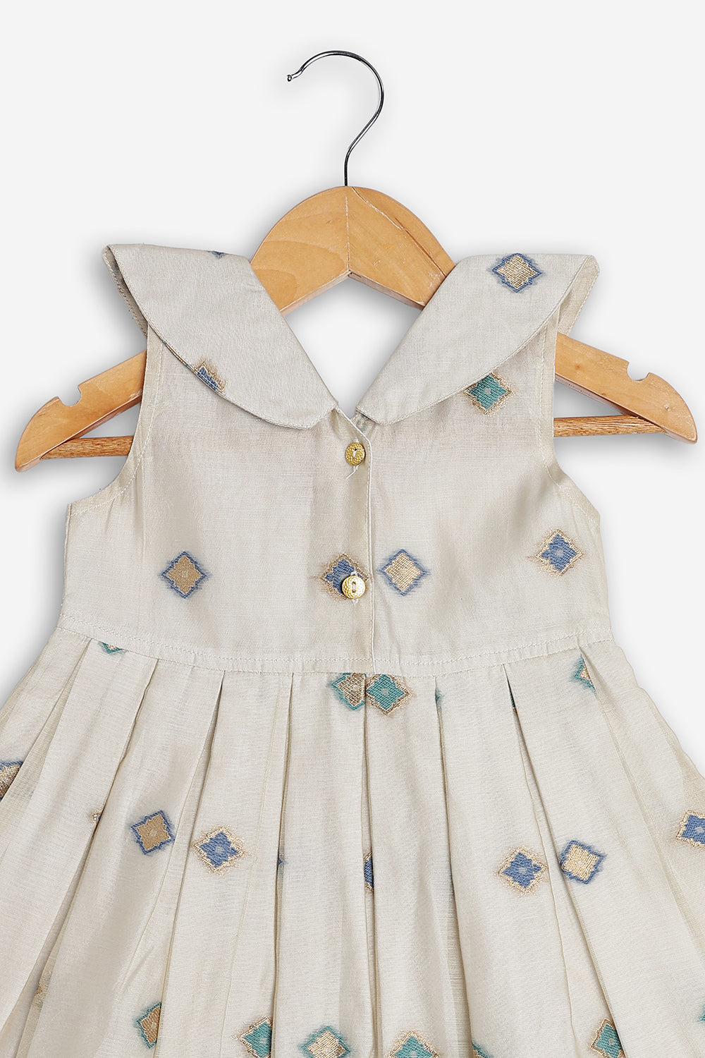 Chittythali Girls Chanderi Ethnic Frock | Peter Pan Collar Dress for Girls | Front Open Party Wear Frock | Traditional Kids Dress for Festive, Wedding & Occasion Wear - FR26