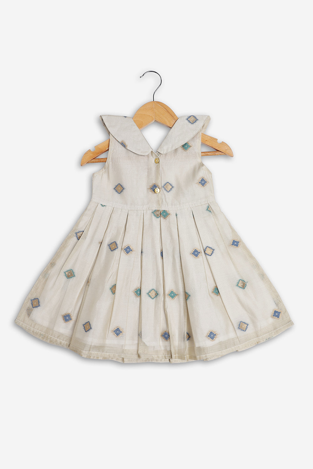 Chittythali Girls Chanderi Ethnic Frock | Peter Pan Collar Dress for Girls | Front Open Party Wear Frock | Traditional Kids Dress for Festive, Wedding & Occasion Wear - FR26