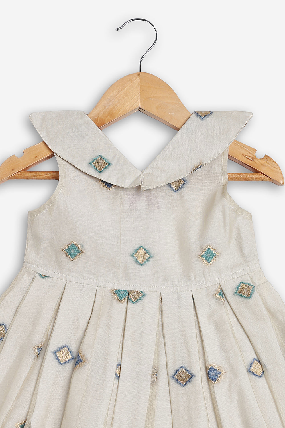 Chittythali Girls Chanderi Ethnic Frock | Peter Pan Collar Dress for Girls | Front Open Party Wear Frock | Traditional Kids Dress for Festive, Wedding & Occasion Wear - FR26