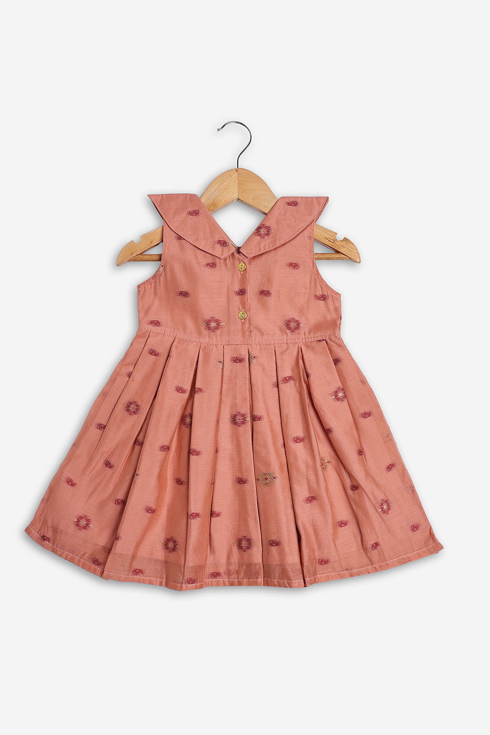 Chittythali Girls Chanderi Ethnic Frock | Peter Pan Collar Dress for Girls | Front Open Party Wear Frock | Traditional Kids Dress for Festive, Wedding & Occasion Wear - FR26