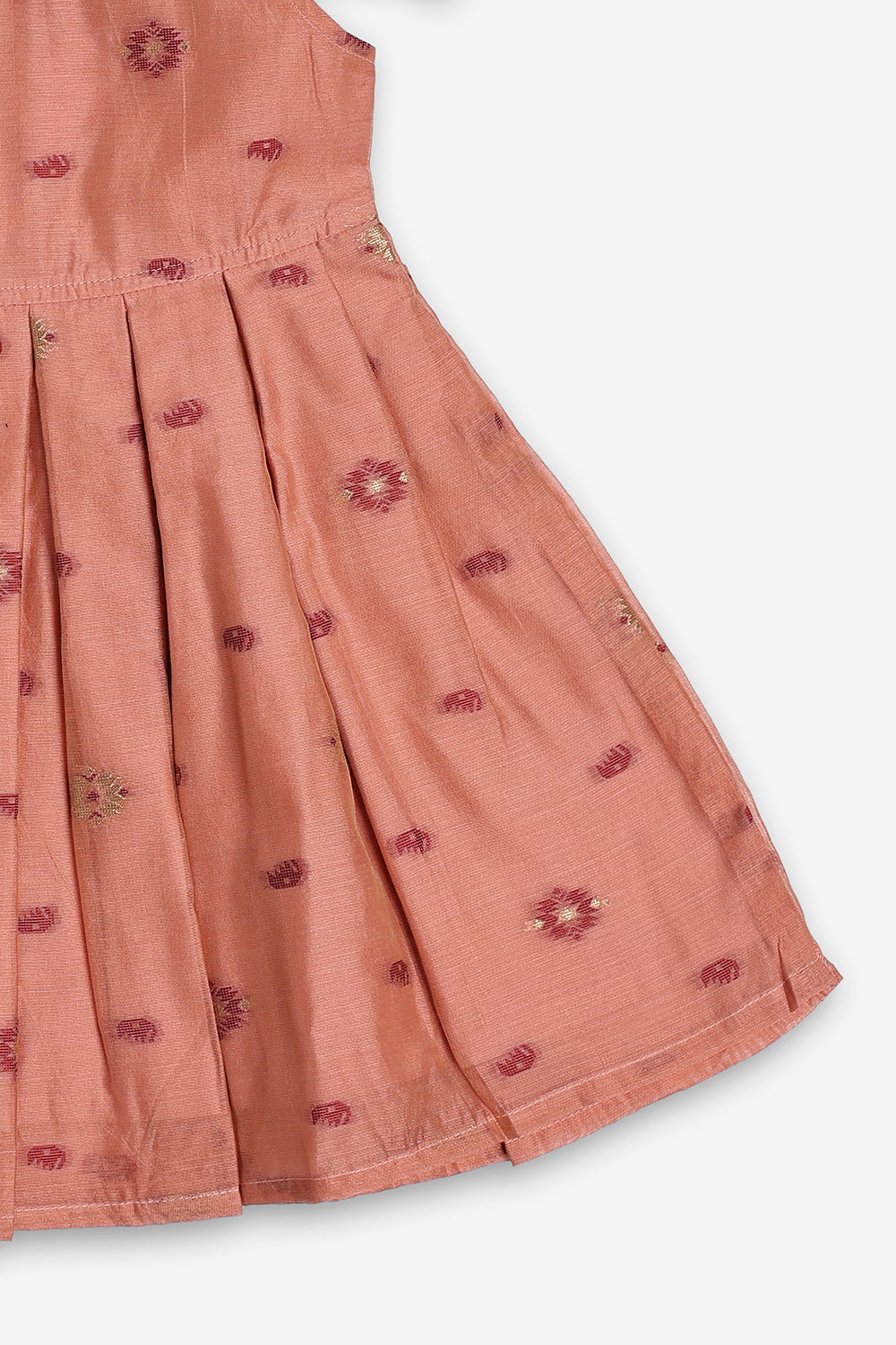 Chittythali Girls Chanderi Ethnic Frock | Peter Pan Collar Dress for Girls | Front Open Party Wear Frock | Traditional Kids Dress for Festive, Wedding & Occasion Wear - FR26