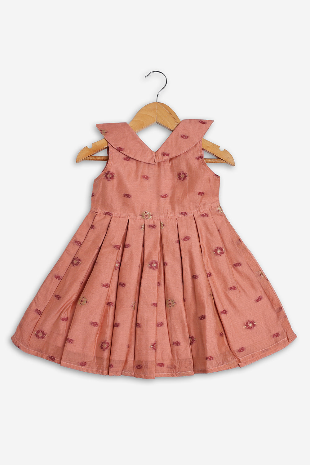 Chittythali Girls Chanderi Ethnic Frock | Peter Pan Collar Dress for Girls | Front Open Party Wear Frock | Traditional Kids Dress for Festive, Wedding & Occasion Wear - FR26