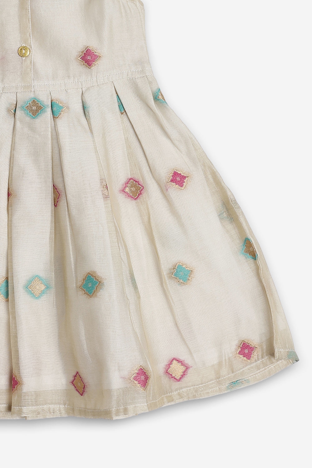 Chittythali Girls Chanderi Ethnic Frock | Peter Pan Collar Dress for Girls | Front Open Party Wear Frock | Traditional Kids Dress for Festive, Wedding & Occasion Wear - FR26