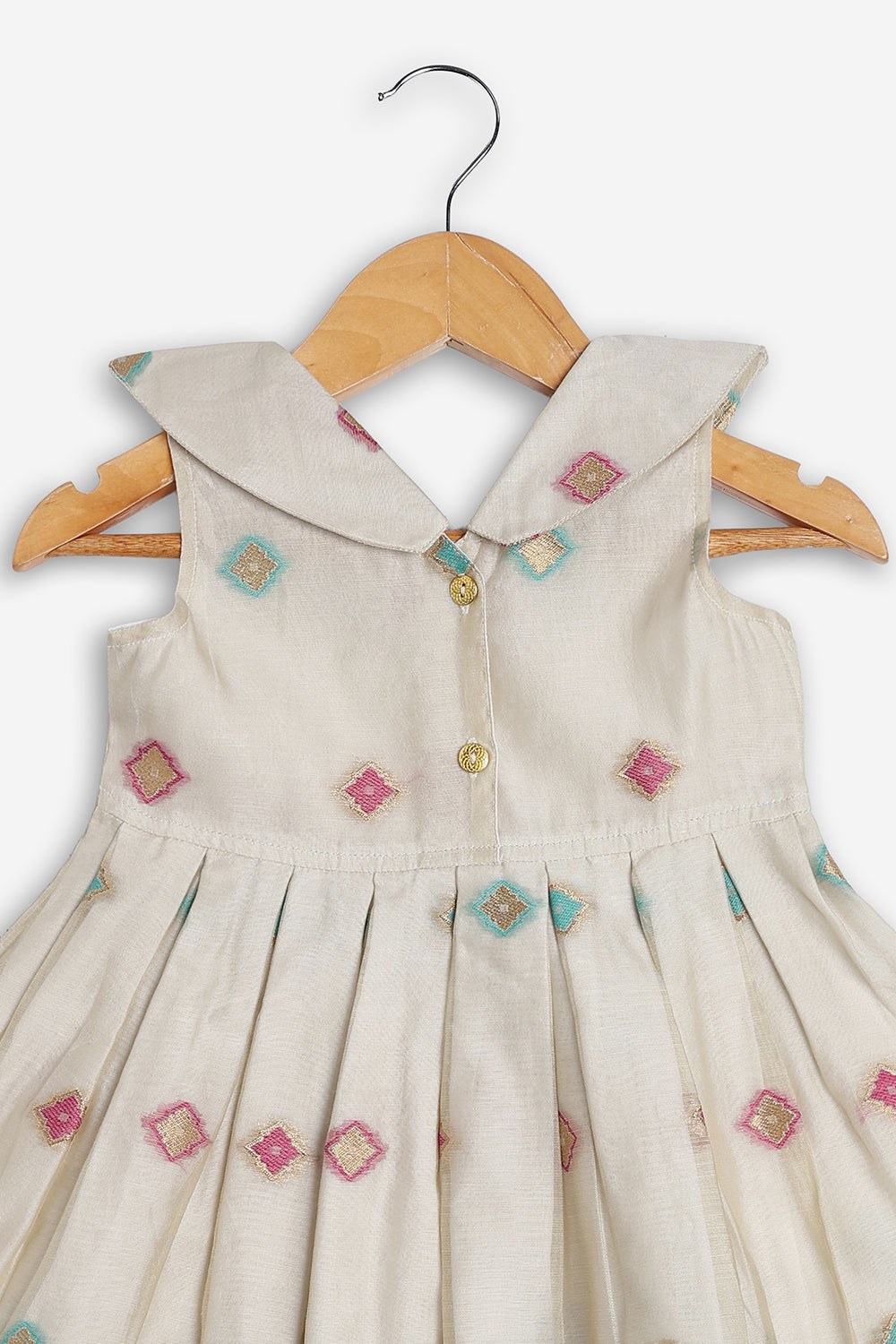 Chittythali Girls Chanderi Ethnic Frock | Peter Pan Collar Dress for Girls | Front Open Party Wear Frock | Traditional Kids Dress for Festive, Wedding & Occasion Wear - FR26