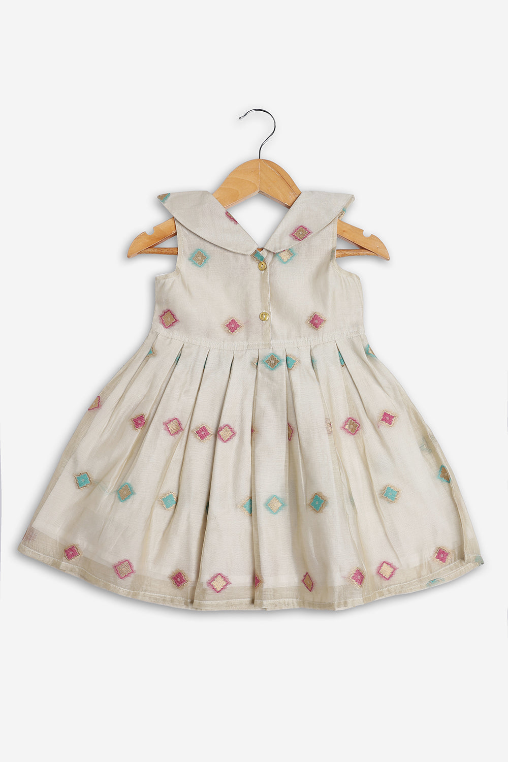 Chittythali Girls Chanderi Ethnic Frock | Peter Pan Collar Dress for Girls | Front Open Party Wear Frock | Traditional Kids Dress for Festive, Wedding & Occasion Wear - FR26