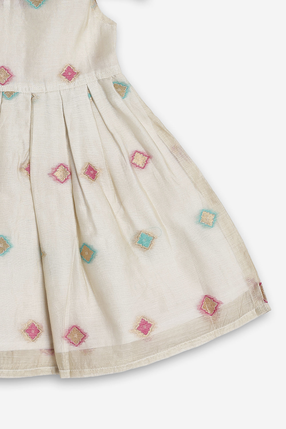 Chittythali Girls Chanderi Ethnic Frock | Peter Pan Collar Dress for Girls | Front Open Party Wear Frock | Traditional Kids Dress for Festive, Wedding & Occasion Wear - FR26
