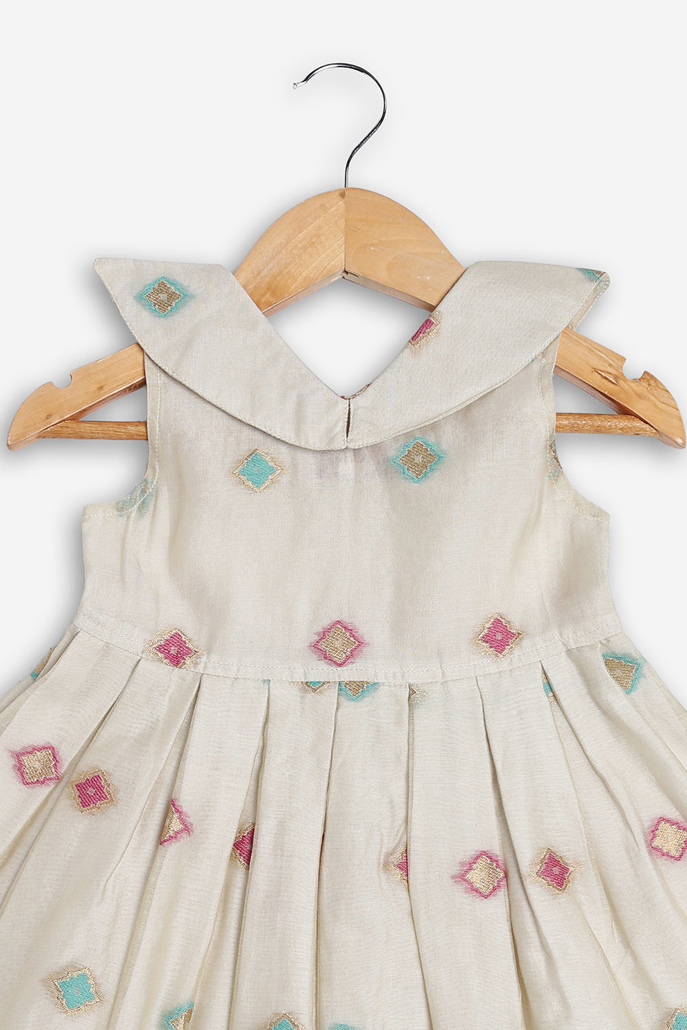 Chittythali Girls Chanderi Ethnic Frock | Peter Pan Collar Dress for Girls | Front Open Party Wear Frock | Traditional Kids Dress for Festive, Wedding & Occasion Wear - FR26