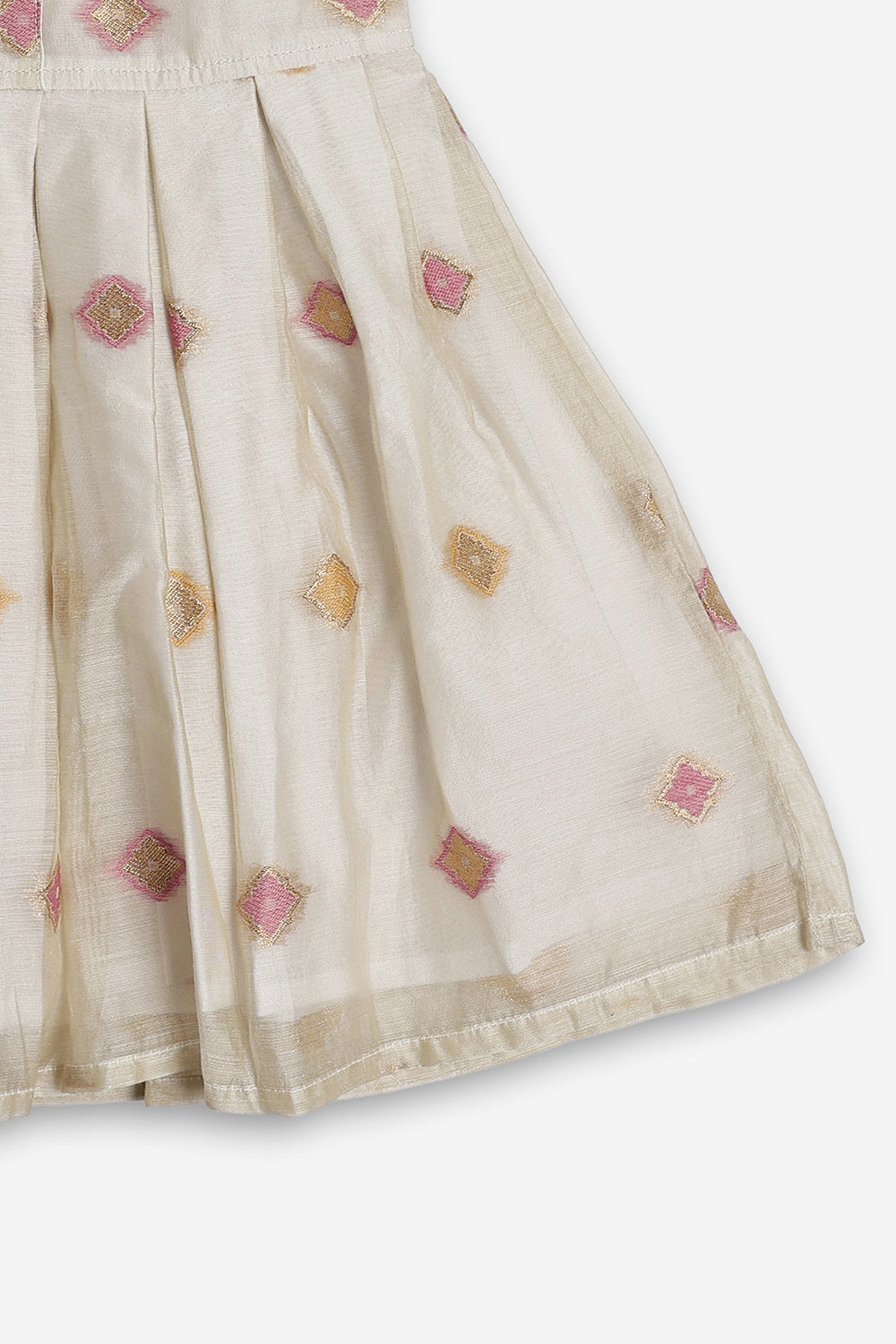 Chittythali Girls Chanderi Ethnic Frock | Peter Pan Collar Dress for Girls | Front Open Party Wear Frock | Traditional Kids Dress for Festive, Wedding & Occasion Wear - FR26