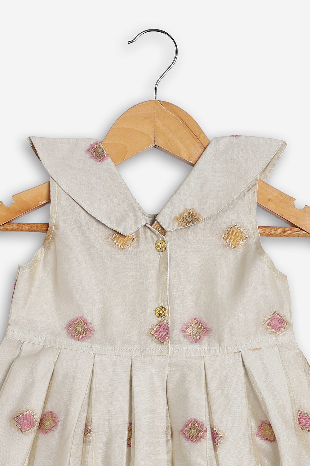 Chittythali Girls Chanderi Ethnic Frock | Peter Pan Collar Dress for Girls | Front Open Party Wear Frock | Traditional Kids Dress for Festive, Wedding & Occasion Wear - FR26