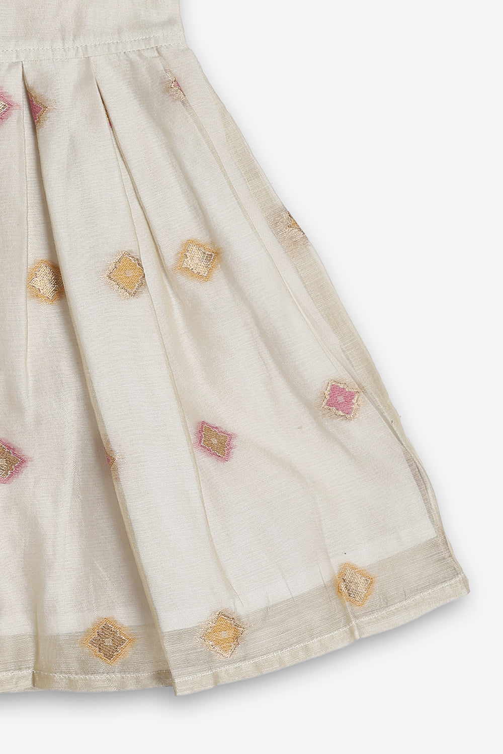 Chittythali Girls Chanderi Ethnic Frock | Peter Pan Collar Dress for Girls | Front Open Party Wear Frock | Traditional Kids Dress for Festive, Wedding & Occasion Wear - FR26