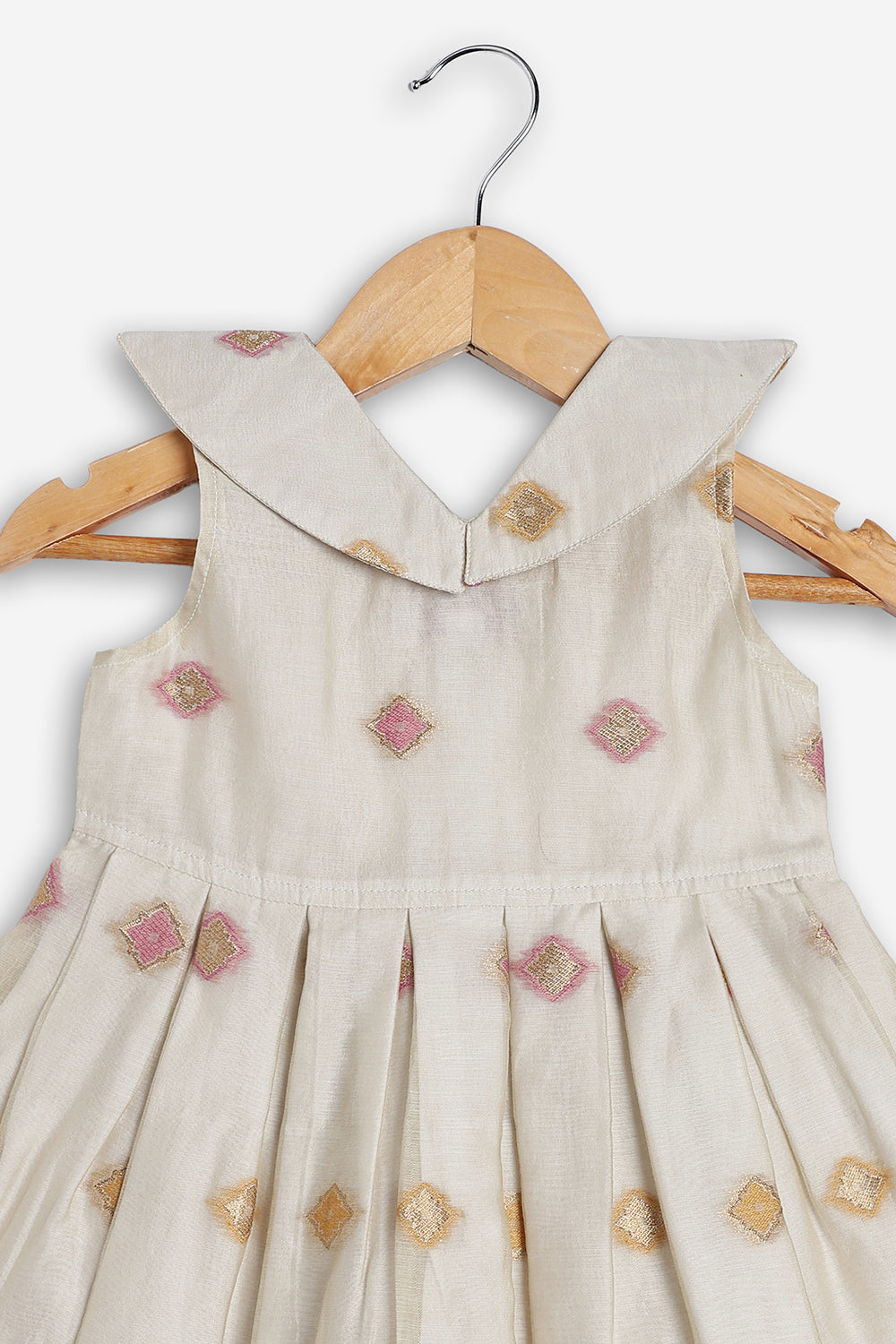 Chittythali Girls Chanderi Ethnic Frock | Peter Pan Collar Dress for Girls | Front Open Party Wear Frock | Traditional Kids Dress for Festive, Wedding & Occasion Wear - FR26
