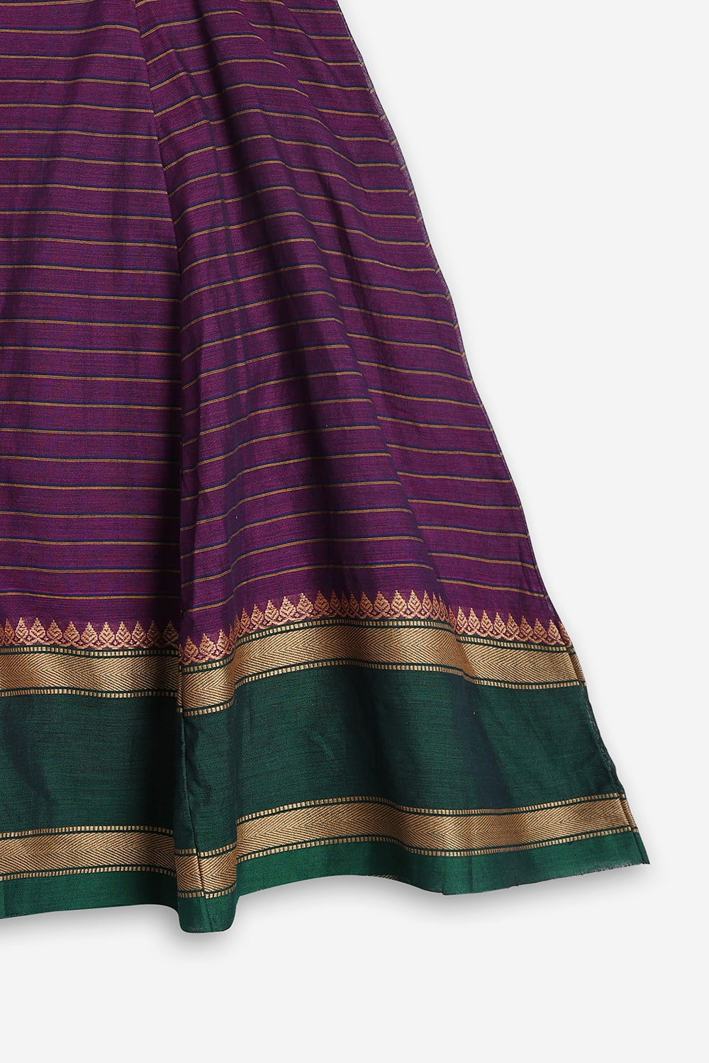 Chittythali Girls Handloom Kanchi Cotton Striped Pavadai Set | Traditional Front Open Top & Kali Skirt | Ethnic Wear for Girls | Temple, Festive, Wedding & Occasion Wear - PS18