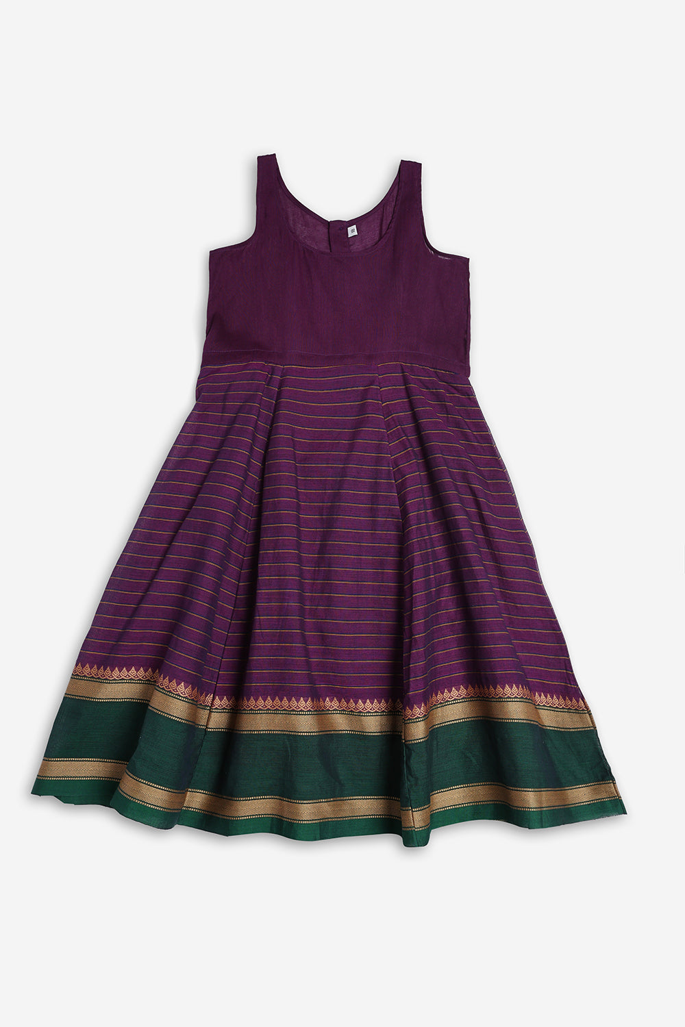 Chittythali Girls Handloom Kanchi Cotton Striped Pavadai Set | Traditional Front Open Top & Kali Skirt | Ethnic Wear for Girls | Temple, Festive, Wedding & Occasion Wear - PS18