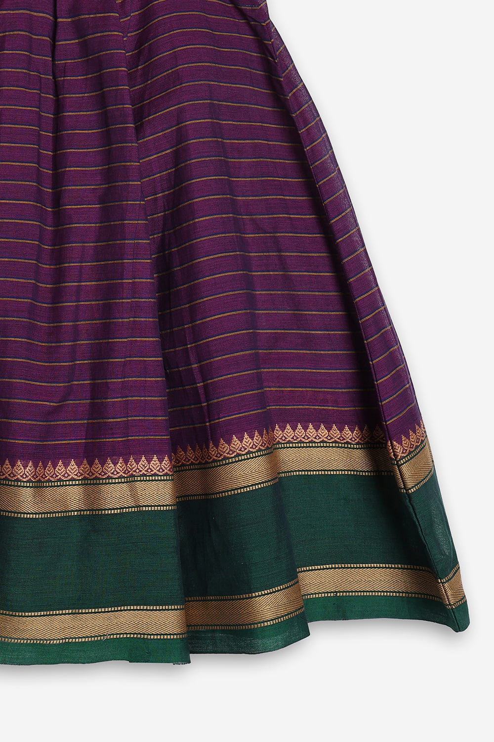 Chittythali Girls Handloom Kanchi Cotton Striped Pavadai Set | Traditional Front Open Top & Kali Skirt | Ethnic Wear for Girls | Temple, Festive, Wedding & Occasion Wear - PS18