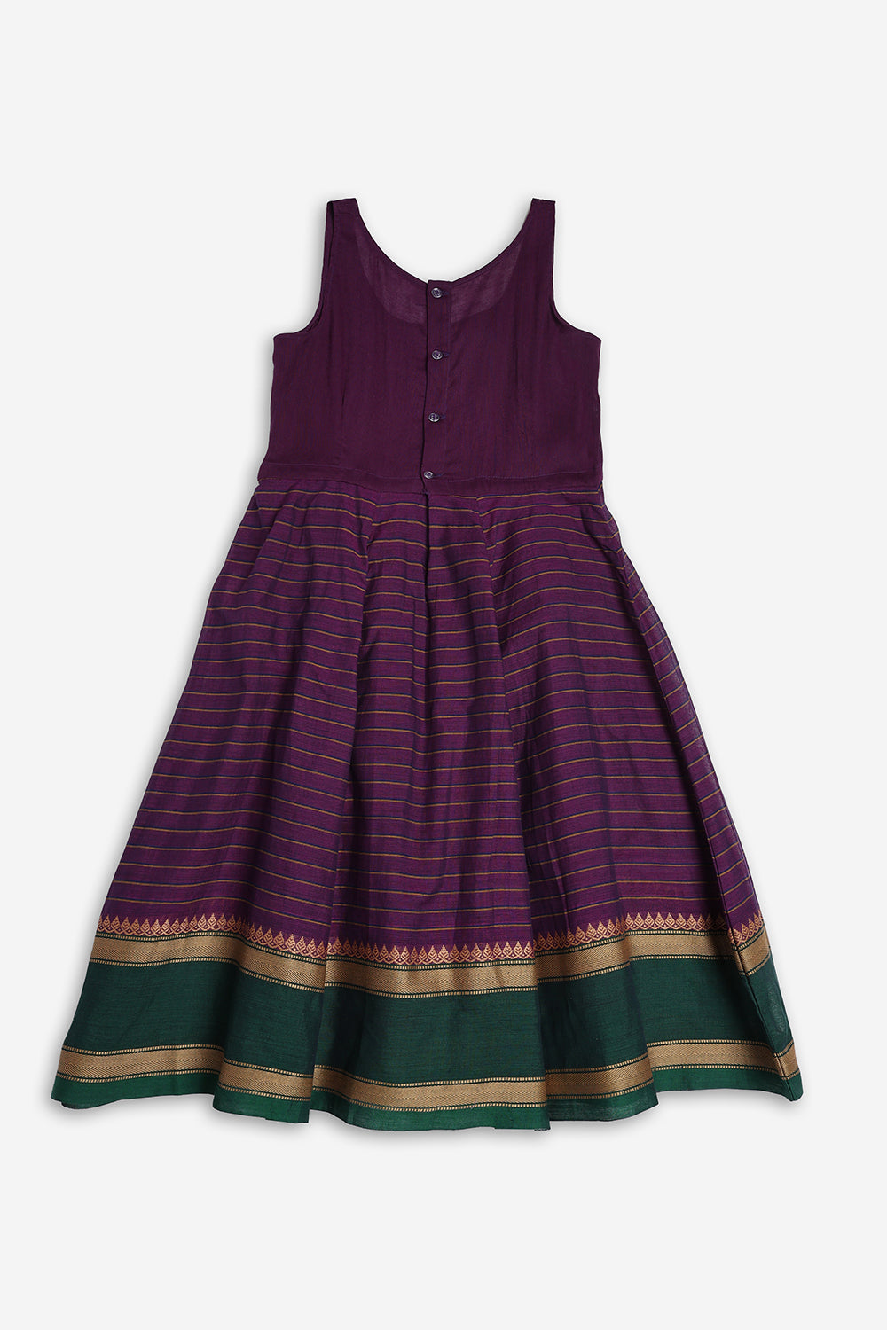 Chittythali Girls Handloom Kanchi Cotton Striped Pavadai Set | Traditional Front Open Top & Kali Skirt | Ethnic Wear for Girls | Temple, Festive, Wedding & Occasion Wear - PS18