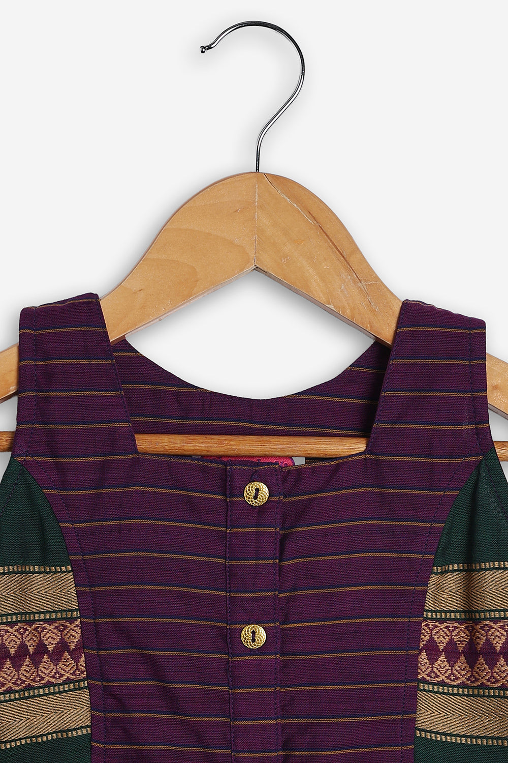 Chittythali Girls Handloom Kanchi Cotton Striped Pavadai Set | Traditional Front Open Top & Kali Skirt | Ethnic Wear for Girls | Temple, Festive, Wedding & Occasion Wear - PS18