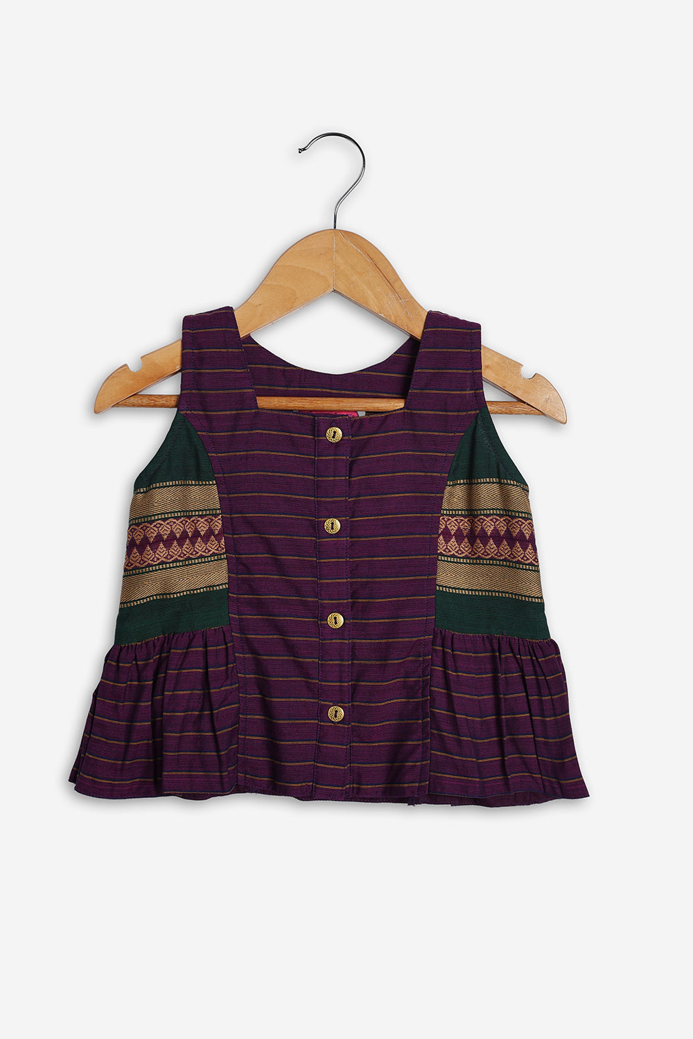 Chittythali Girls Handloom Kanchi Cotton Striped Pavadai Set | Traditional Front Open Top & Kali Skirt | Ethnic Wear for Girls | Temple, Festive, Wedding & Occasion Wear - PS18