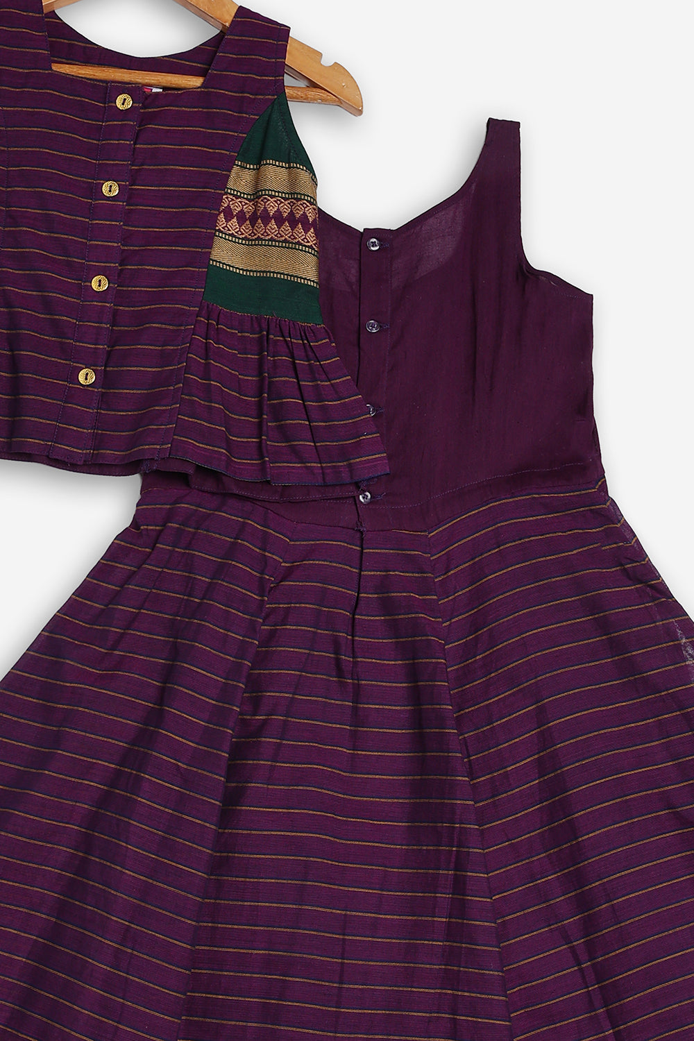 Chittythali Girls Handloom Kanchi Cotton Striped Pavadai Set | Traditional Front Open Top & Kali Skirt | Ethnic Wear for Girls | Temple, Festive, Wedding & Occasion Wear - PS18