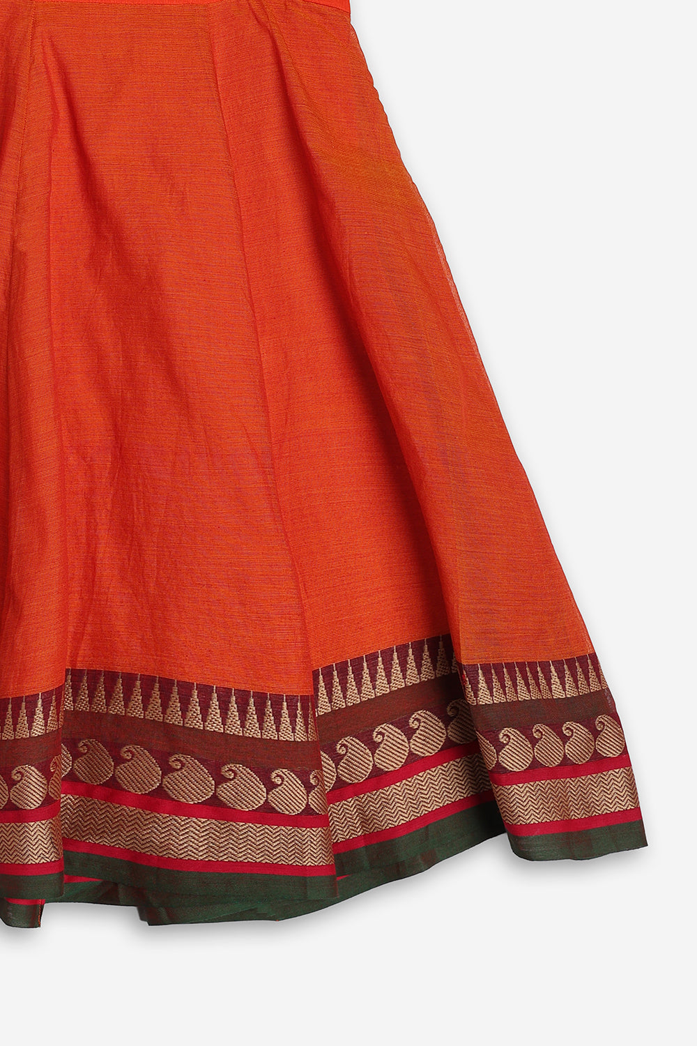 Chittythali Girls Handloom Kanchi Cotton Pavadai Set | Traditional Front Open Top & Kali Skirt Set | Ethnic Wear for Girls | Temple, Festive, Wedding & Occasion Wear - PS18