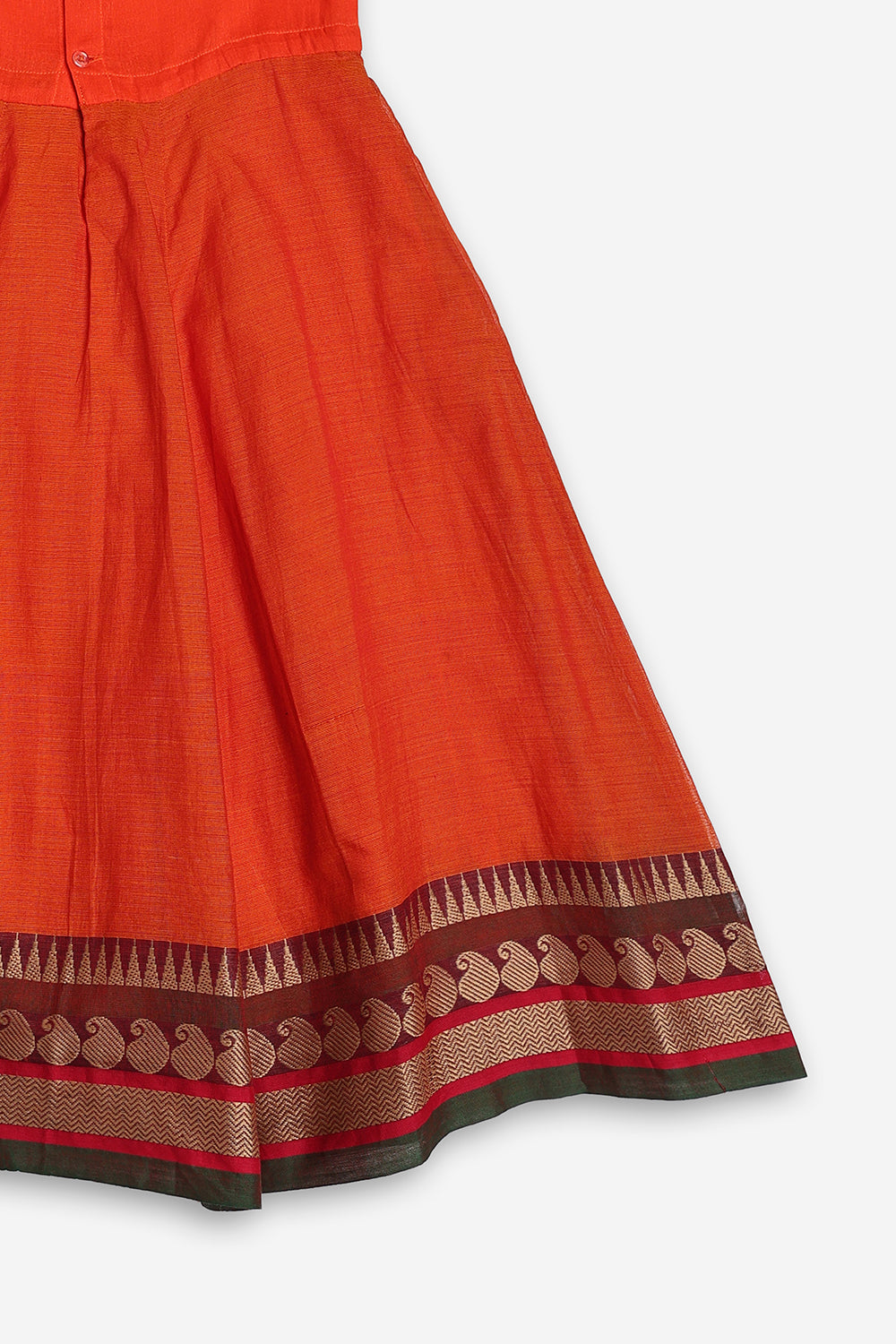 Chittythali Girls Handloom Kanchi Cotton Pavadai Set | Traditional Front Open Top & Kali Skirt Set | Ethnic Wear for Girls | Temple, Festive, Wedding & Occasion Wear - PS18