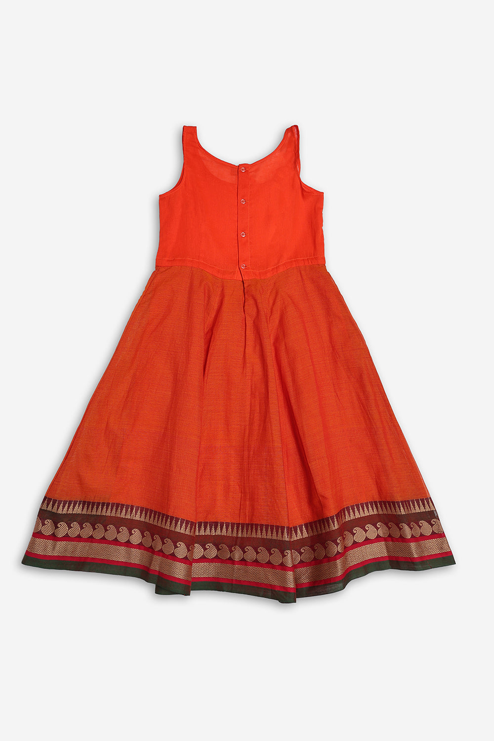 Chittythali Girls Handloom Kanchi Cotton Pavadai Set | Traditional Front Open Top & Kali Skirt Set | Ethnic Wear for Girls | Temple, Festive, Wedding & Occasion Wear - PS18