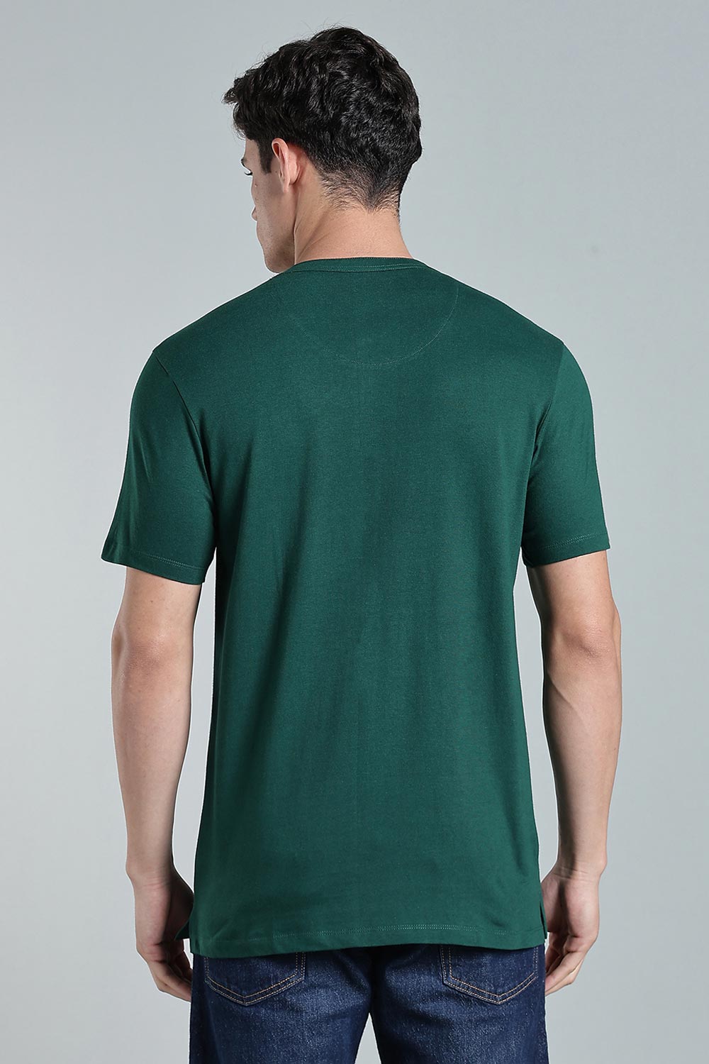 Enhance Men’s Henley T-Shirt – Cotton Smart Casual Tee with Chest Pocket & Side Slits  - Green - TG01