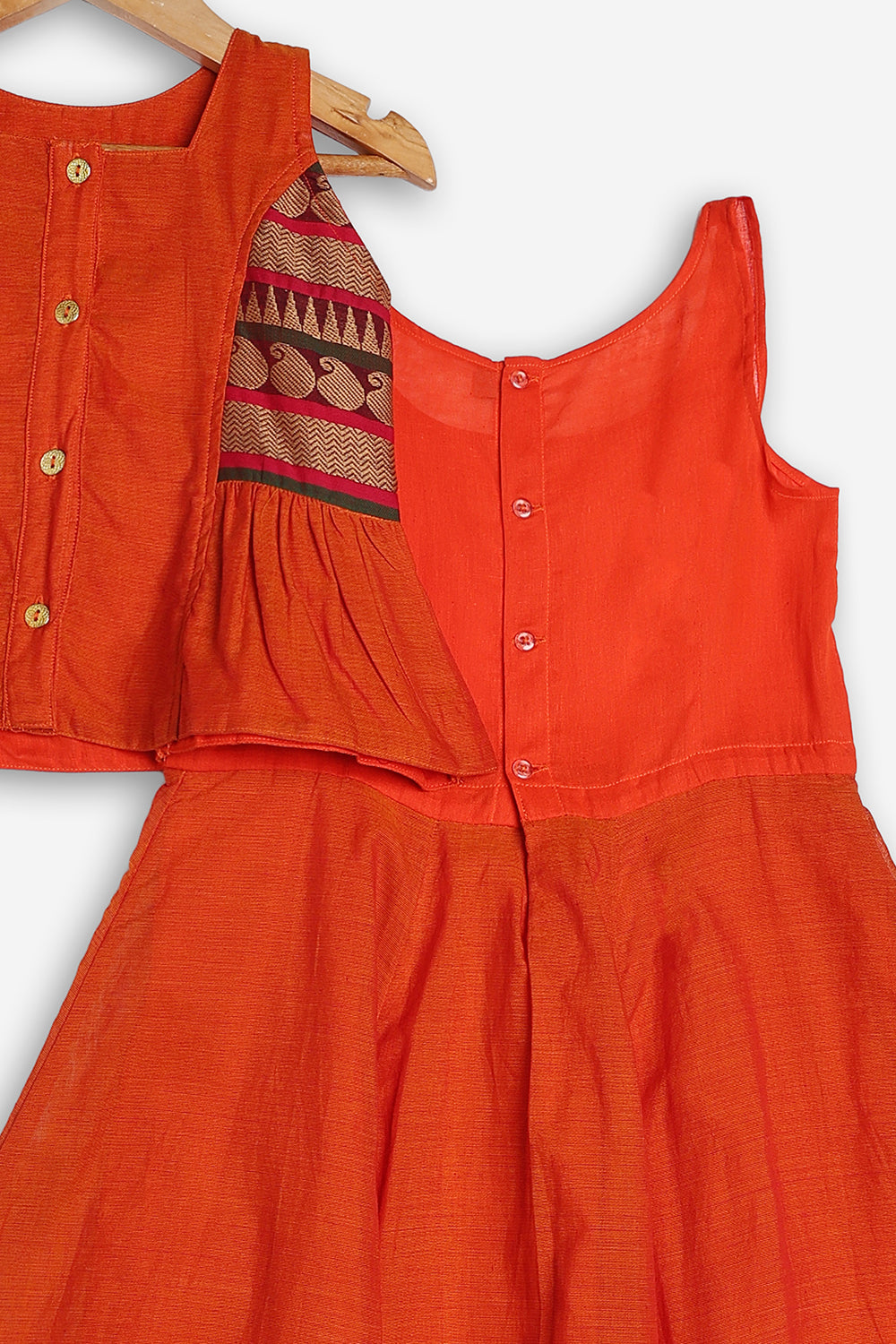 Chittythali Girls Handloom Kanchi Cotton Pavadai Set | Traditional Front Open Top & Kali Skirt Set | Ethnic Wear for Girls | Temple, Festive, Wedding & Occasion Wear - PS18
