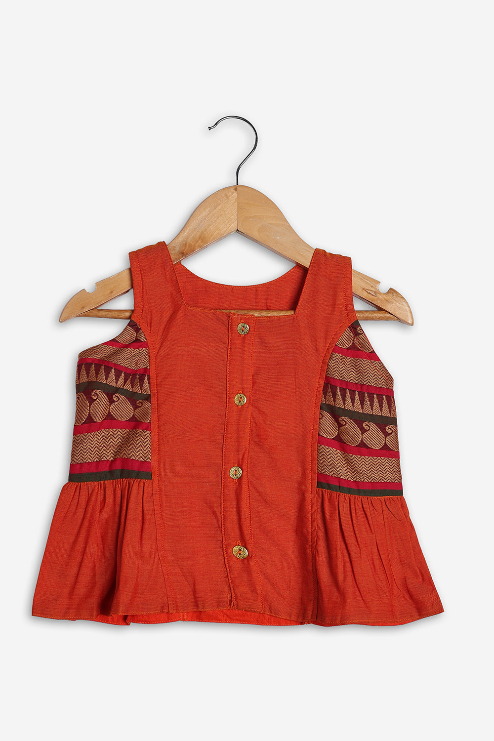 Chittythali Girls Handloom Kanchi Cotton Pavadai Set | Traditional Front Open Top & Kali Skirt Set | Ethnic Wear for Girls | Temple, Festive, Wedding & Occasion Wear - PS18