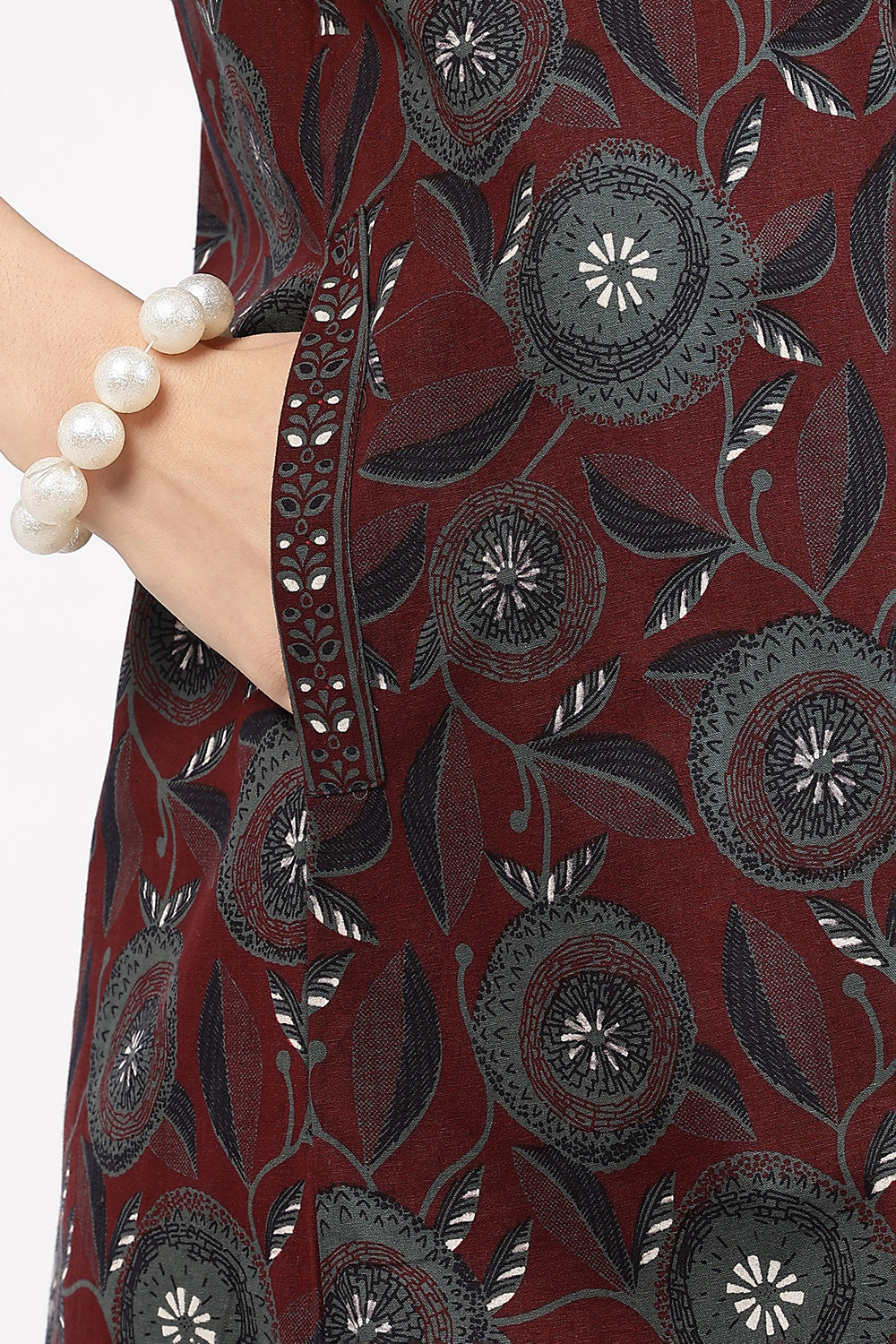 Naidu Hall Women’s Floral Printed Cotton Nighty with Front Yoke & Contrast Piping | Round Neck, Short Sleeves
 - NA94