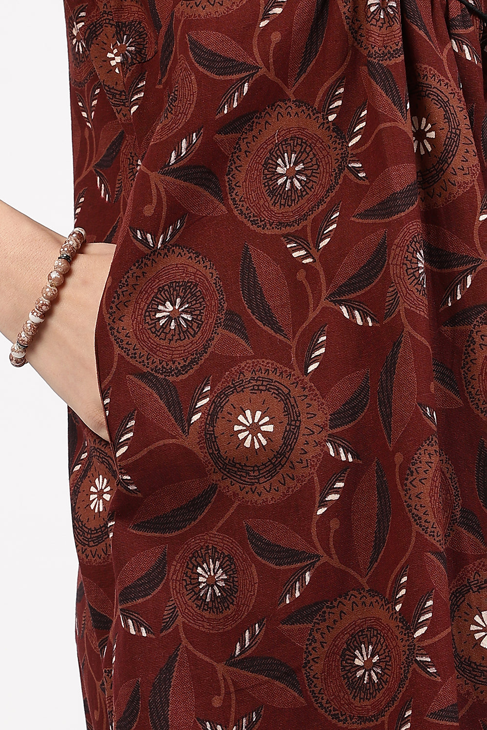 Naidu Hall Women’s Floral Printed Cotton Nighty with Front Yoke & Contrast Piping | Round Neck, Short Sleeves
 - NA94