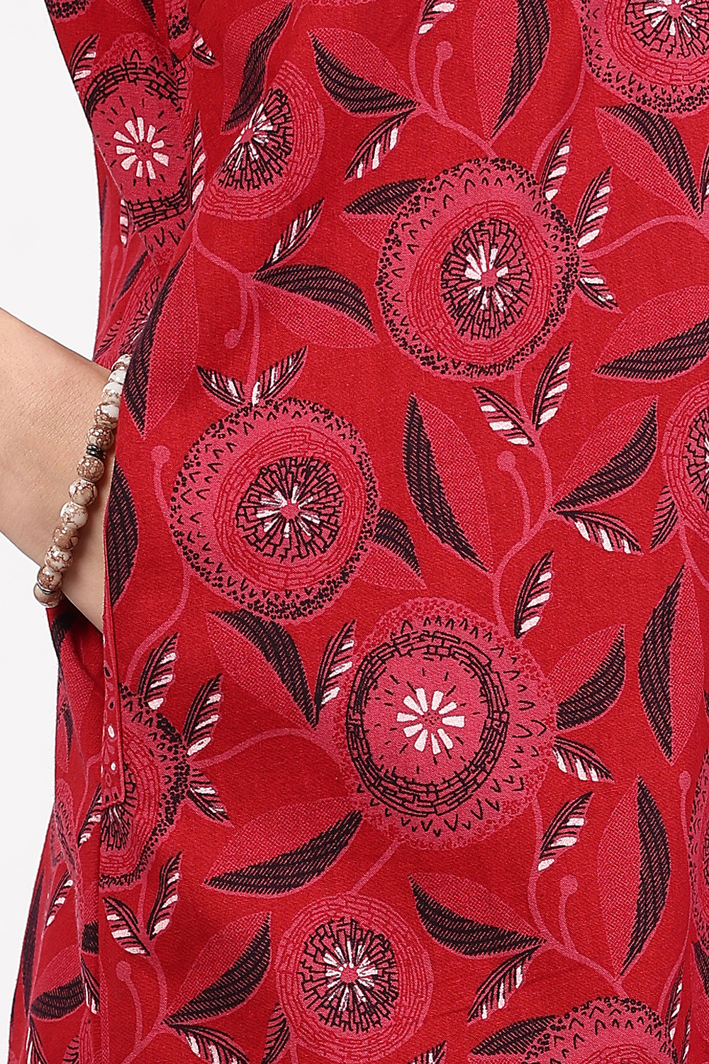 Naidu Hall Women’s Floral Printed Cotton Nighty with Front Yoke & Contrast Piping | Round Neck, Short Sleeves
 - NA94