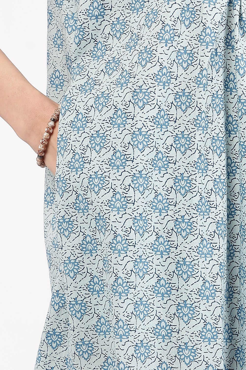 Naidu Hall Women’s Floral Printed Cotton Nighty with Front Yoke & Contrast Piping | Round Neck, Short Sleeves
 - NB06