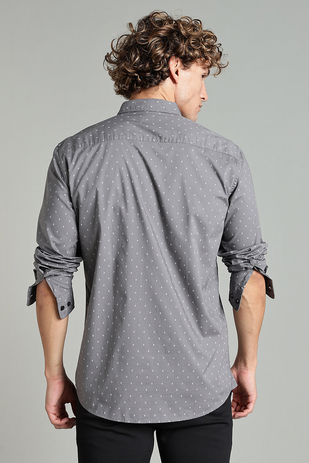 Enhance  Men’s Printed Casual Shirt – Full Sleeves with Patch Pocket and Button Cuffs  - Grey - SA04