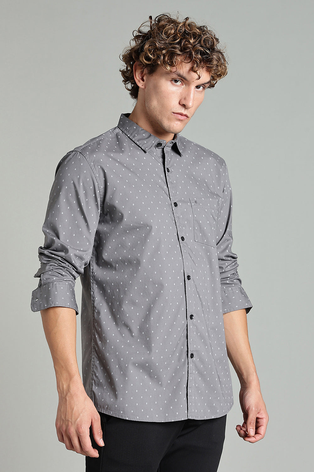Enhance  Men’s Printed Casual Shirt – Full Sleeves with Patch Pocket and Button Cuffs  - Grey - SA04