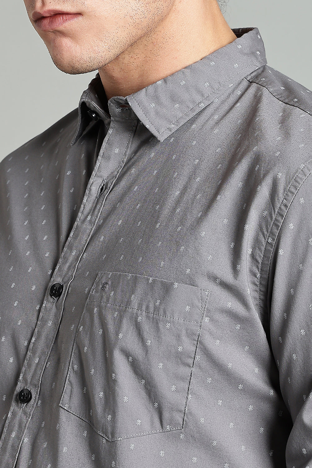 Enhance  Men’s Printed Casual Shirt – Full Sleeves with Patch Pocket and Button Cuffs  - Grey - SA04